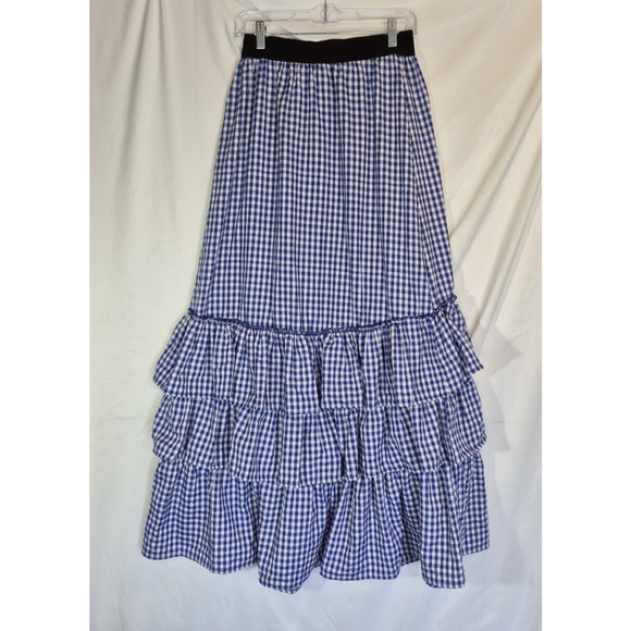 New TOV Holy Los Angeles Gingham Blue White Maxi Skirt EU 42 US 8 10 - Picture 6 of 7